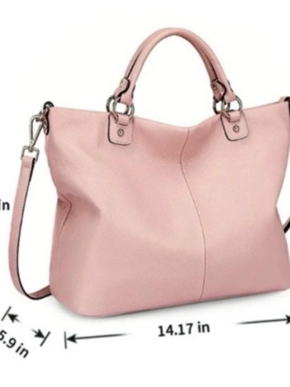 KATTEE ~Soft Pink Large Leather Tote Bag with Top Handles - Picture 7 of 7